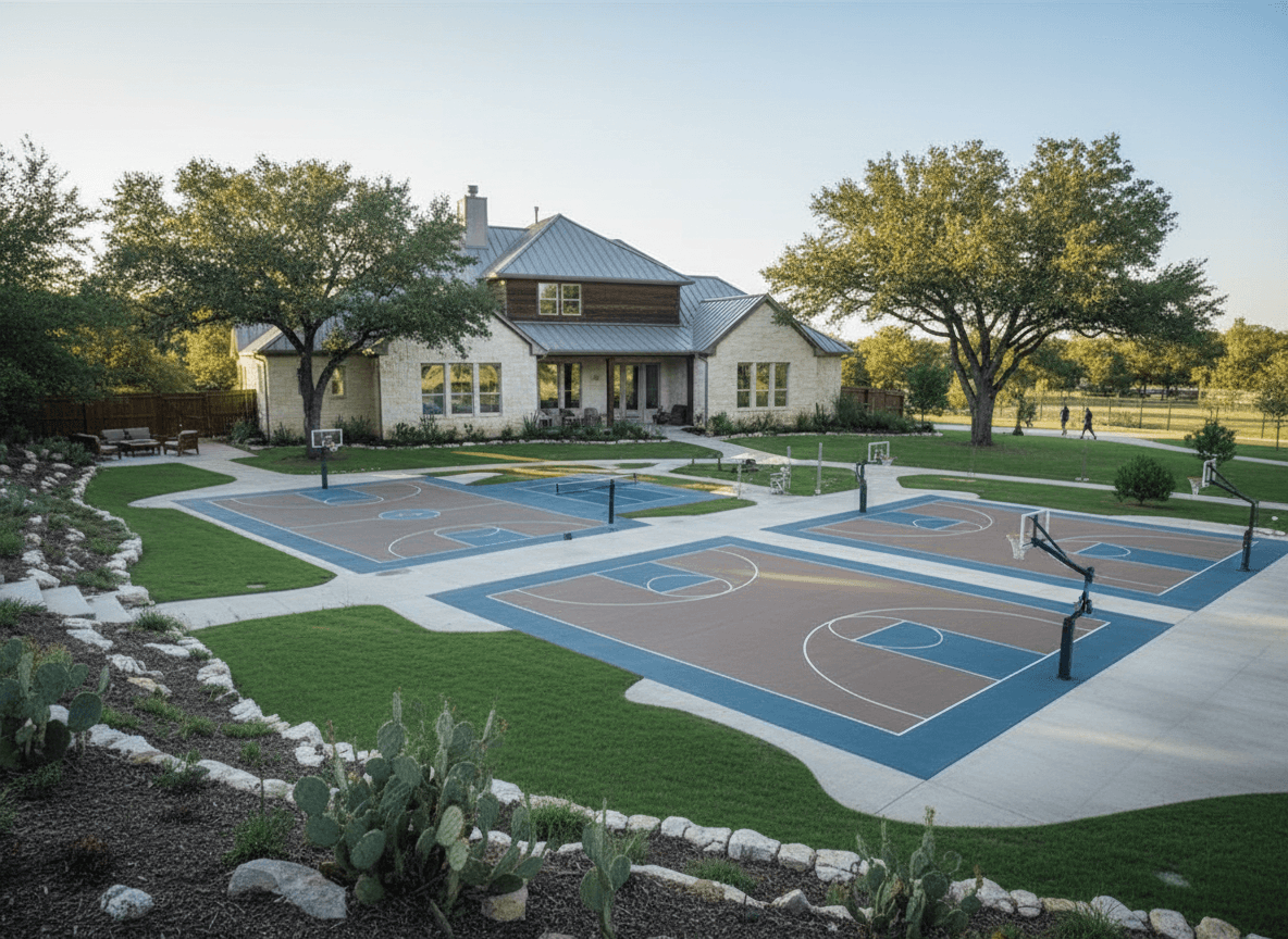 A sports court builder job seen in full